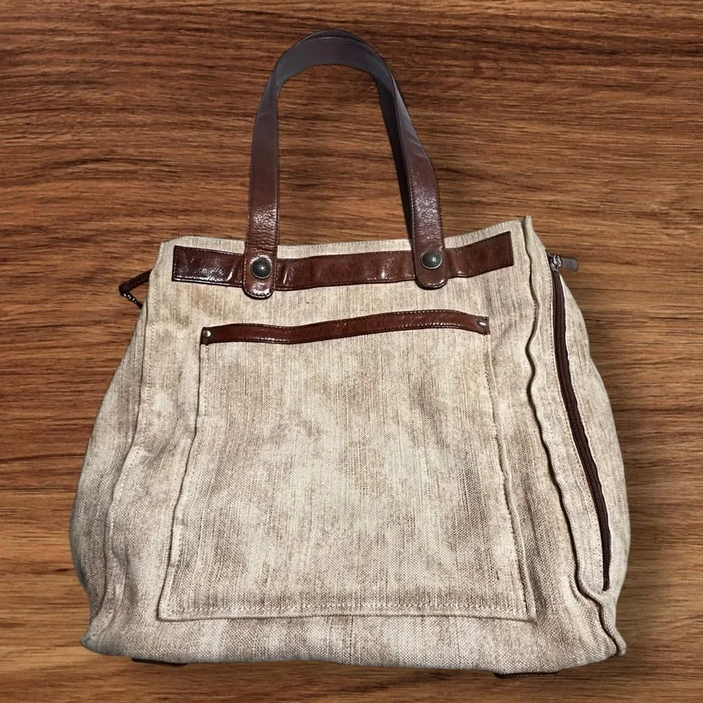 Osgoode Marley Beige Camo Canvas and Leather Messenger Shoulder Bag